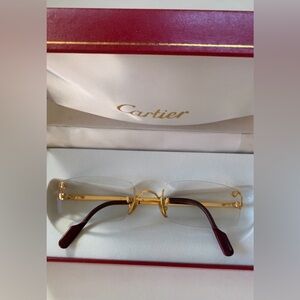 Cartier C Decor 22 K 135 Gold Plated and Burgundy Rectangle Rimless Eyewear